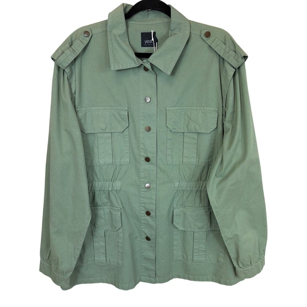 NWT Yesta Netherlands Green Cotton Utility Snap Front Jacket Plus Size 18